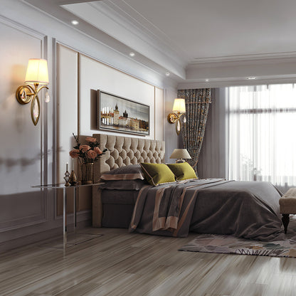 1 Light Conic Wall Lamp Modern Stylish Fabric Sconce Light with Teardrop Crystal Deco in Brass for Bedroom Brass Clearhalo 'Modern wall lights' 'Modern' 'Wall Lamps & Sconces' 'Wall Lights' Lighting' 153396