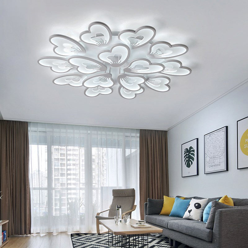 Modern Creative Petal Ceiling Flush Mount Acrylic White 9/12/15 Heads Integrated LED Living Room Flush Mount Light in Warm/White 15 White Clearhalo 'Ceiling Lights' 'Close To Ceiling Lights' 'Close to ceiling' 'Flush mount' Lighting' 153401