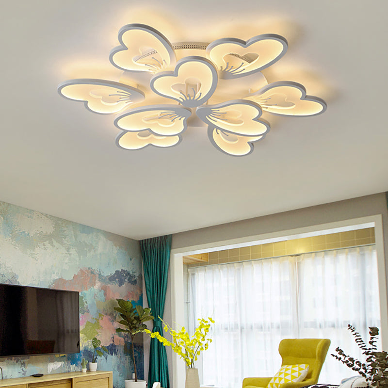 Modern Creative Petal Ceiling Flush Mount Acrylic White 9/12/15 Heads Integrated LED Living Room Flush Mount Light in Warm/White 9 White Clearhalo 'Ceiling Lights' 'Close To Ceiling Lights' 'Close to ceiling' 'Flush mount' Lighting' 153410