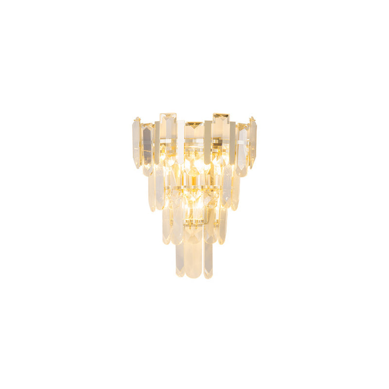 Clear Crystal Layered Wall Lamp Contemporary 3 Lights Wall Mounted Light in Gold for Bedroom - Clearhalo - 'Modern wall lights' - 'Modern' - 'Wall Lamps & Sconces' - 'Wall Lights' - Lighting' - 153434