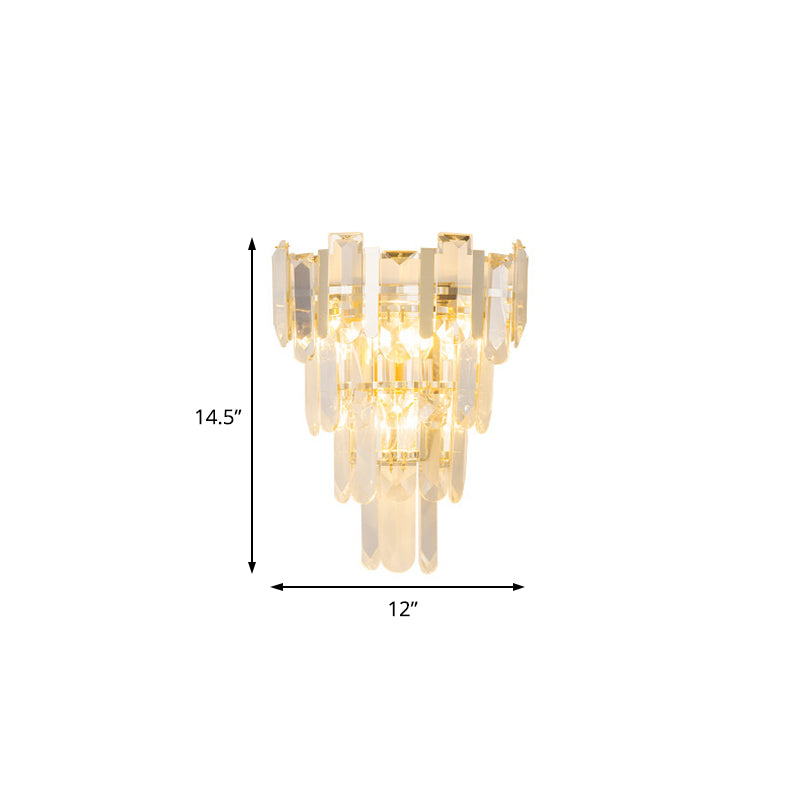 Clear Crystal Layered Wall Lamp Contemporary 3 Lights Wall Mounted Light in Gold for Bedroom - Clearhalo - 'Modern wall lights' - 'Modern' - 'Wall Lamps & Sconces' - 'Wall Lights' - Lighting' - 153435