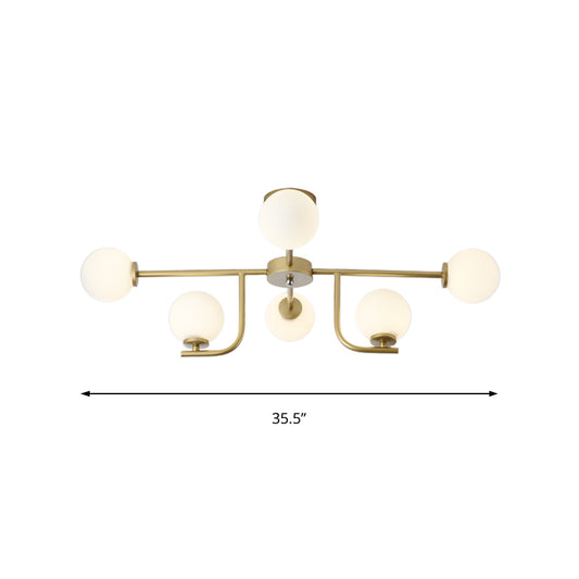 Multiple Rod Semi Ceiling Light Fixture with Globe Glass Shade Modern Metal 6/10 Heads Gold Flush Mount for Living Room Clearhalo 'Ceiling Lights' 'Close To Ceiling Lights' 'Close to ceiling' 'Semi-flushmount' Lighting' 153440