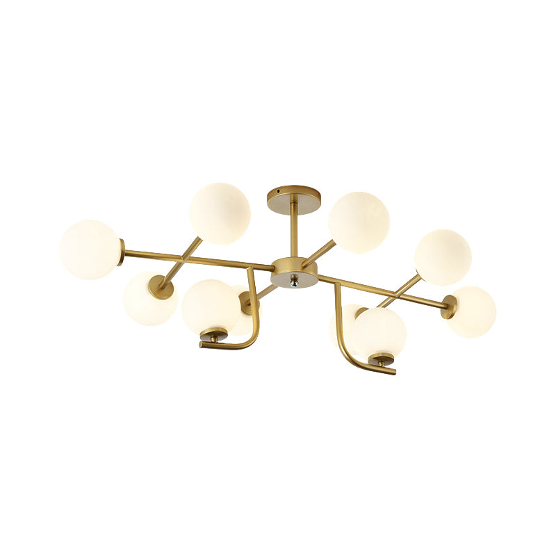 Multiple Rod Semi Ceiling Light Fixture with Globe Glass Shade Modern Metal 6/10 Heads Gold Flush Mount for Living Room Clearhalo 'Ceiling Lights' 'Close To Ceiling Lights' 'Close to ceiling' 'Semi-flushmount' Lighting' 153443