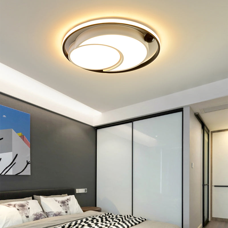 White/Black Round Flush Mount Ceiling Light Nordic Acrylic LED Ceiling Mounted Light for Bedroom in Warm/White, 18"/21.5" Dia Black Clearhalo 'Ceiling Lights' 'Close To Ceiling Lights' 'Close to ceiling' 'Flush mount' Lighting' 153468