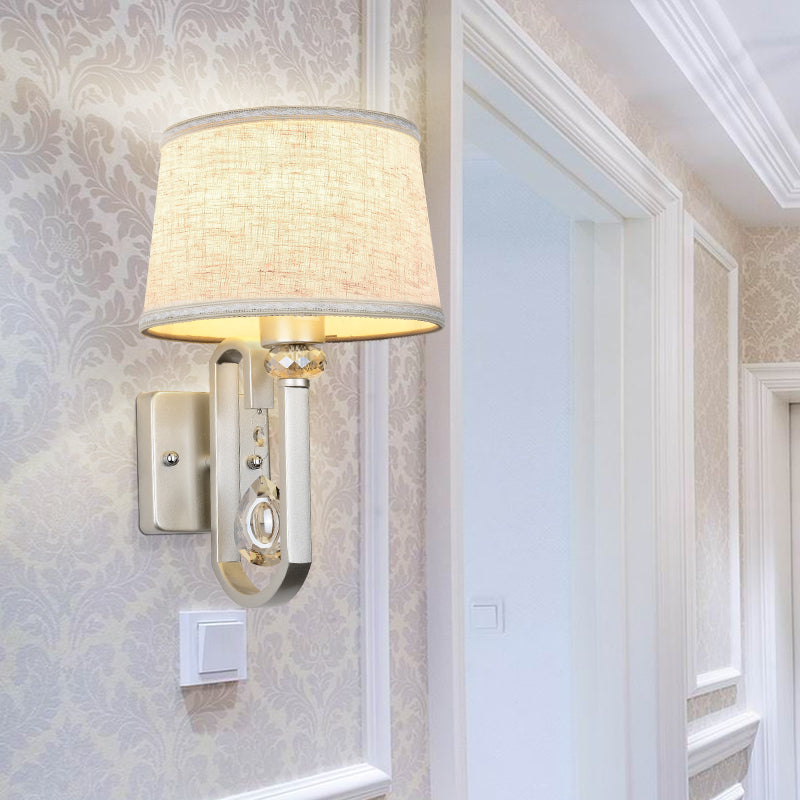 Fabric Drum Shade Wall Mount Lamp Modern 1 Light Sconce Wall Light with Metal Square Backplate in Silver Silver Clearhalo 'Modern wall lights' 'Modern' 'Wall Lamps & Sconces' 'Wall Lights' Lighting' 153487