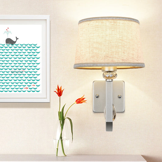 Fabric Drum Shade Wall Mount Lamp Modern 1 Light Sconce Wall Light with Metal Square Backplate in Silver Clearhalo 'Modern wall lights' 'Modern' 'Wall Lamps & Sconces' 'Wall Lights' Lighting' 153488