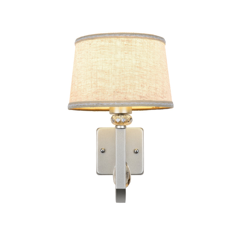 Fabric Drum Shade Wall Mount Lamp Modern 1 Light Sconce Wall Light with Metal Square Backplate in Silver Clearhalo 'Modern wall lights' 'Modern' 'Wall Lamps & Sconces' 'Wall Lights' Lighting' 153489