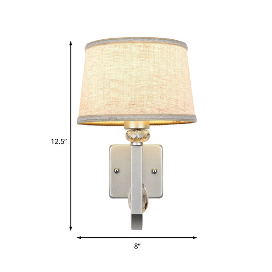 Fabric Drum Shade Wall Mount Lamp Modern 1 Light Sconce Wall Light with Metal Square Backplate in Silver Clearhalo 'Modern wall lights' 'Modern' 'Wall Lamps & Sconces' 'Wall Lights' Lighting' 153490