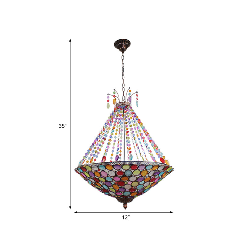 Bohemia Antique Copper Pendant Lighting with Bowl Shade 1/3/5-Bulb Crystal Ceiling Hanging Light Clearhalo 'Ceiling Lights' 'Chandeliers' Lighting' options 153521