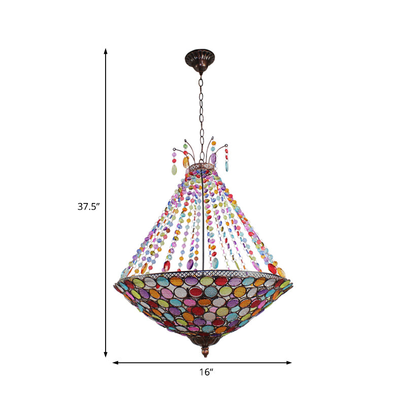 Bohemia Antique Copper Pendant Lighting with Bowl Shade 1/3/5-Bulb Crystal Ceiling Hanging Light Clearhalo 'Ceiling Lights' 'Chandeliers' Lighting' options 153522