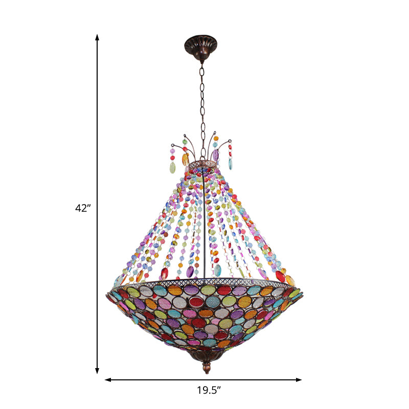 Bohemia Antique Copper Pendant Lighting with Bowl Shade 1/3/5-Bulb Crystal Ceiling Hanging Light Clearhalo 'Ceiling Lights' 'Chandeliers' Lighting' options 153523