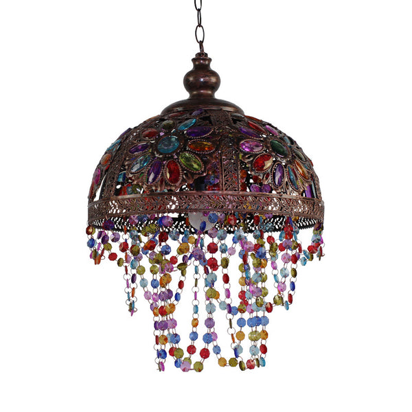 Silver/Rust Dome Shade Hanging Light with Beaded Strand Bohemia Style 1 ...