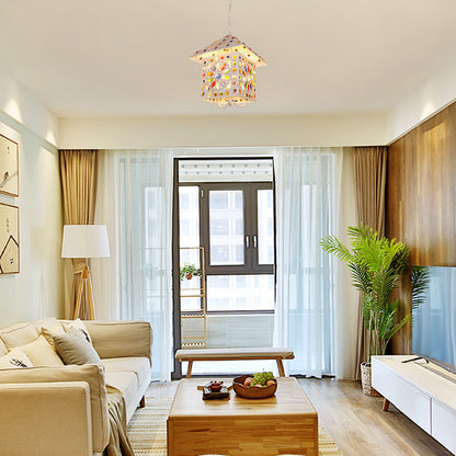 Bohemia House Shade Chandelier Hanging Light Metal 3 Lights Pendant Lamp with Crystal Gem in White Finish White Clearhalo 'Ceiling Lights' 'Chandeliers' 'Modern Chandeliers' 'Modern' Lighting' 153722