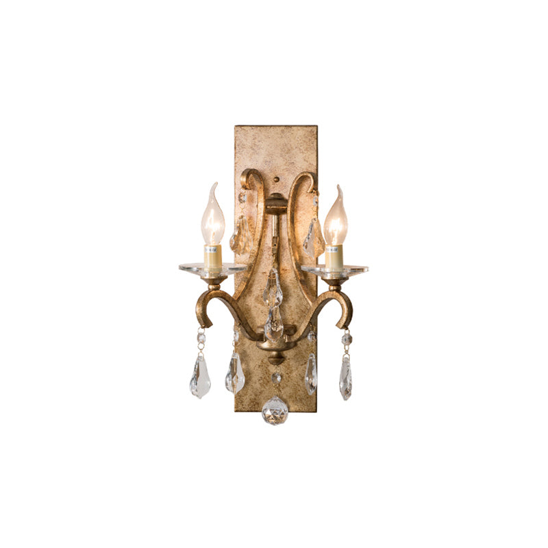 Rust Iron Wall Light Sconce Industrial Style Candle 2 Bulbs Wall Mounted Light with Clear Teardrop Crystal Clearhalo 'Modern wall lights' 'Modern' 'Wall Lamps & Sconces' 'Wall Lights' Lighting' 153761