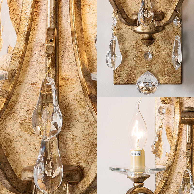 Rust Iron Wall Light Sconce Industrial Style Candle 2 Bulbs Wall Mounted Light with Clear Teardrop Crystal Clearhalo 'Modern wall lights' 'Modern' 'Wall Lamps & Sconces' 'Wall Lights' Lighting' 153763