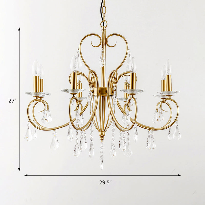 Modern Style Candle Hanging Lamp with Clear Crystal Accent 3/6 Lights Chandelier Lighting in Gold Clearhalo 'Ceiling Lights' 'Chandeliers' 'Modern Chandeliers' 'Modern' Lighting' 153801