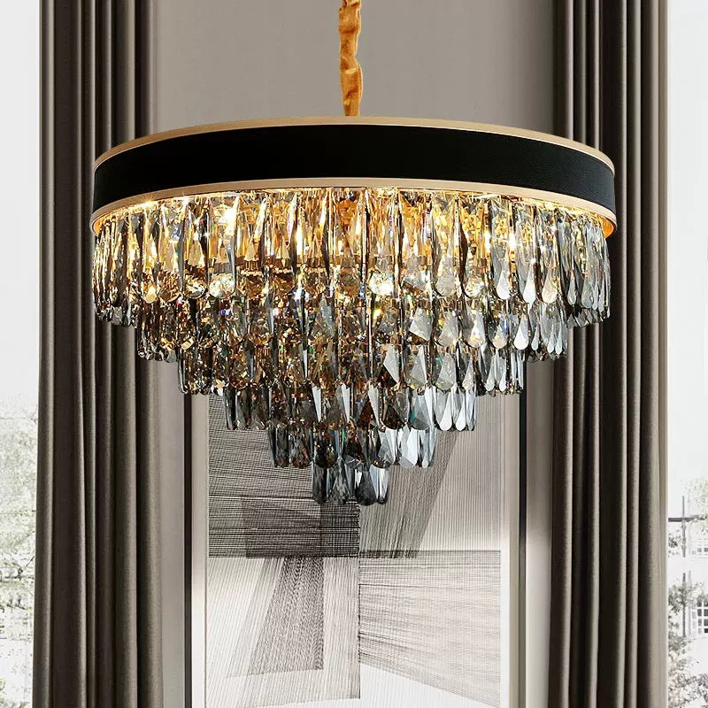 Layered Chandelier Lighting Modern Style Crystal 9/12 Lights Hanging Light Fixture in Smoke Grey Clearhalo 'Ceiling Lights' 'Chandeliers' 'Industrial Chandeliers' 'Industrial' 'Middle Century Chandeliers' 'Tiffany' Lighting' 153998