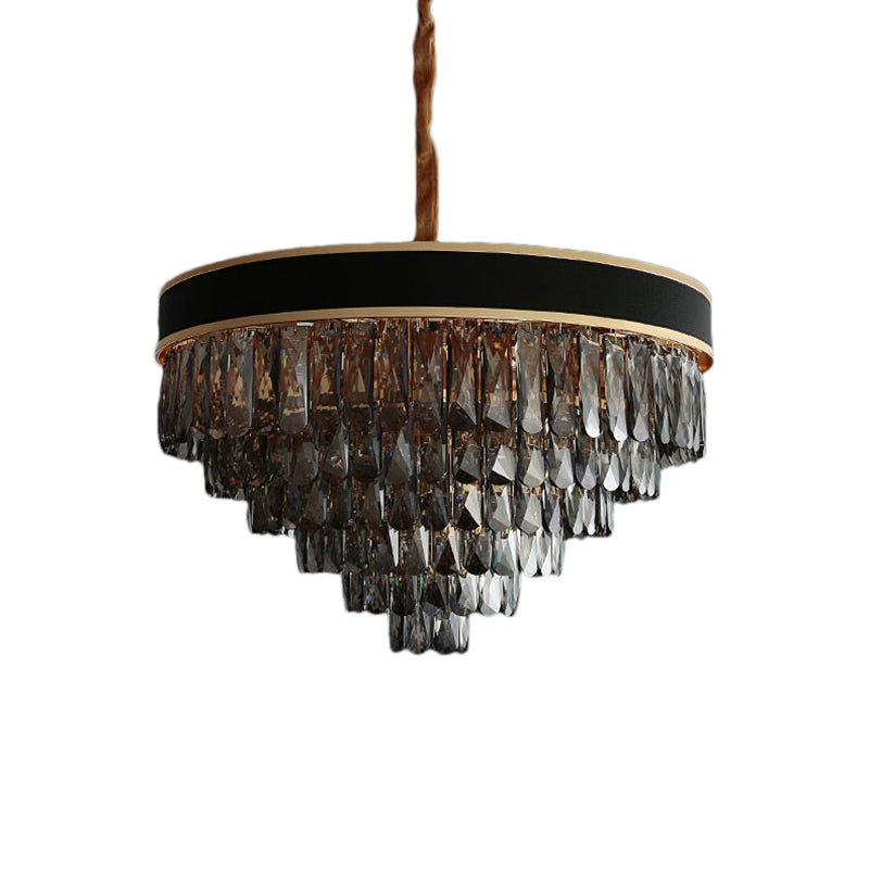 Layered Chandelier Lighting Modern Style Crystal 9/12 Lights Hanging Light Fixture in Smoke Grey Clearhalo 'Ceiling Lights' 'Chandeliers' 'Industrial Chandeliers' 'Industrial' 'Middle Century Chandeliers' 'Tiffany' Lighting' 153999
