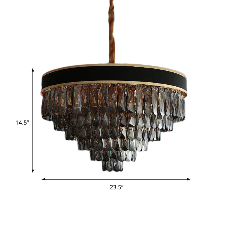 Layered Chandelier Lighting Modern Style Crystal 9/12 Lights Hanging Light Fixture in Smoke Grey Clearhalo 'Ceiling Lights' 'Chandeliers' 'Industrial Chandeliers' 'Industrial' 'Middle Century Chandeliers' 'Tiffany' Lighting' 154000