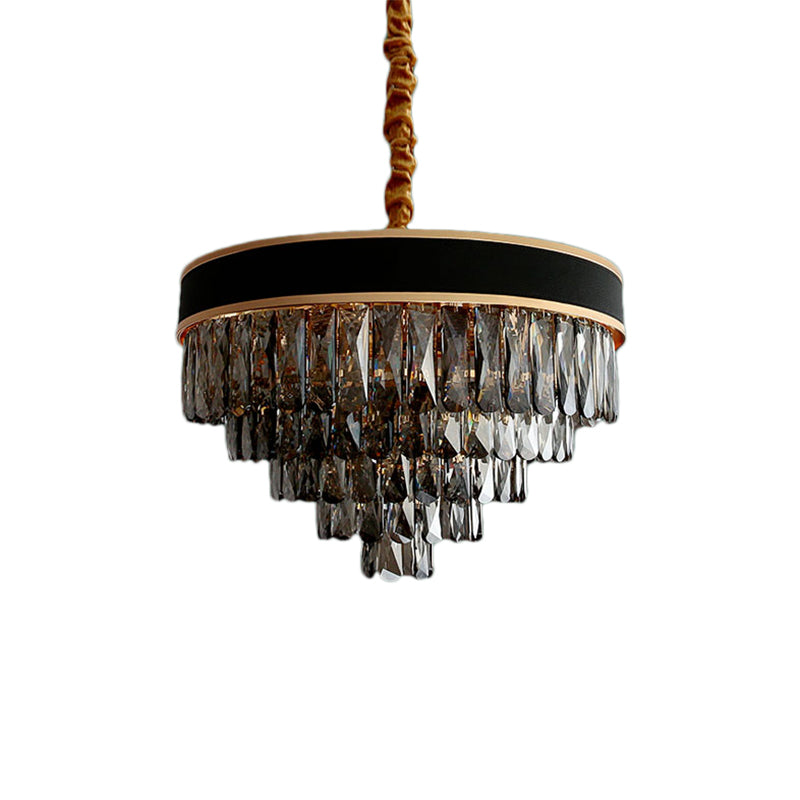 Layered Chandelier Lighting Modern Style Crystal 9/12 Lights Hanging Light Fixture in Smoke Grey Clearhalo 'Ceiling Lights' 'Chandeliers' 'Industrial Chandeliers' 'Industrial' 'Middle Century Chandeliers' 'Tiffany' Lighting' 154002