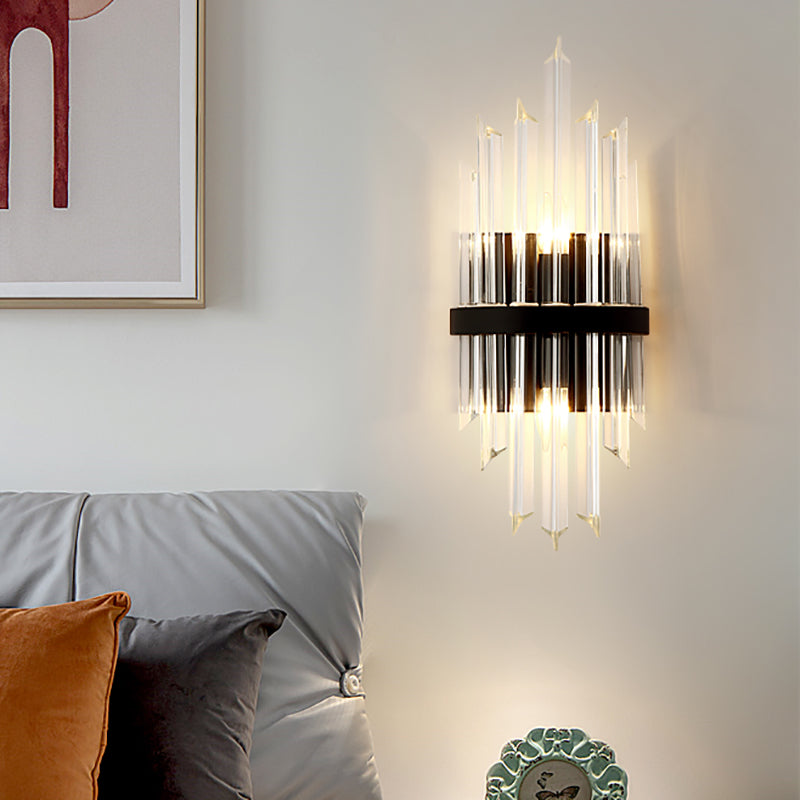 Clear Crystal Sconce Light Contemporary Prism 1/2-Pack Sconce Lamp with Square Backplate in Black - Clearhalo - 'Modern wall lights' - 'Modern' - 'Wall Lamps & Sconces' - 'Wall Lights' - Lighting' - 154074