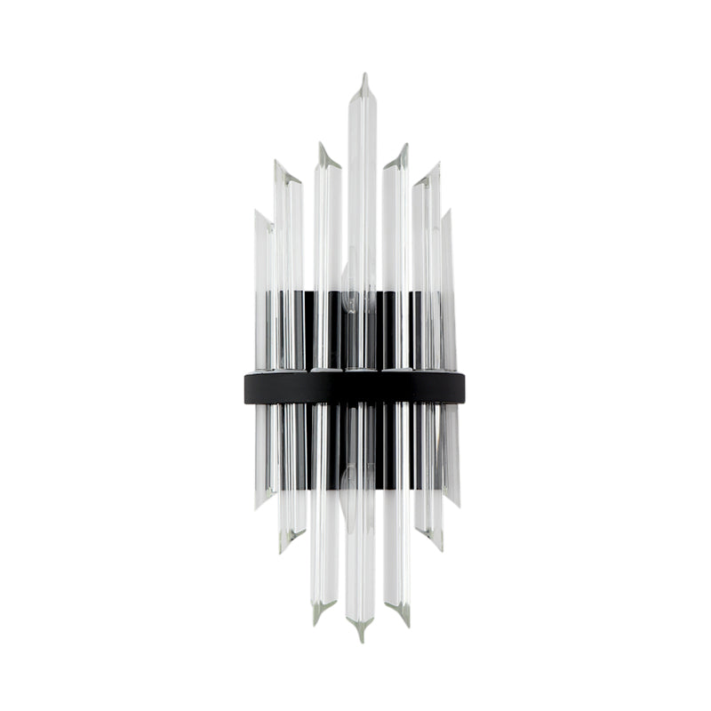 Clear Crystal Sconce Light Contemporary Prism 1/2-Pack Sconce Lamp with Square Backplate in Black - Clearhalo - 'Modern wall lights' - 'Modern' - 'Wall Lamps & Sconces' - 'Wall Lights' - Lighting' - 154075