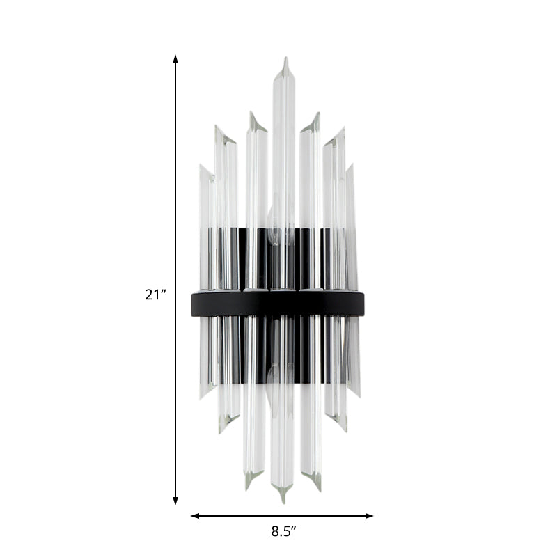 Clear Crystal Sconce Light Contemporary Prism 1/2-Pack Sconce Lamp with Square Backplate in Black Clearhalo 'Modern wall lights' 'Modern' 'Wall Lamps & Sconces' 'Wall Lights' Lighting' 154076