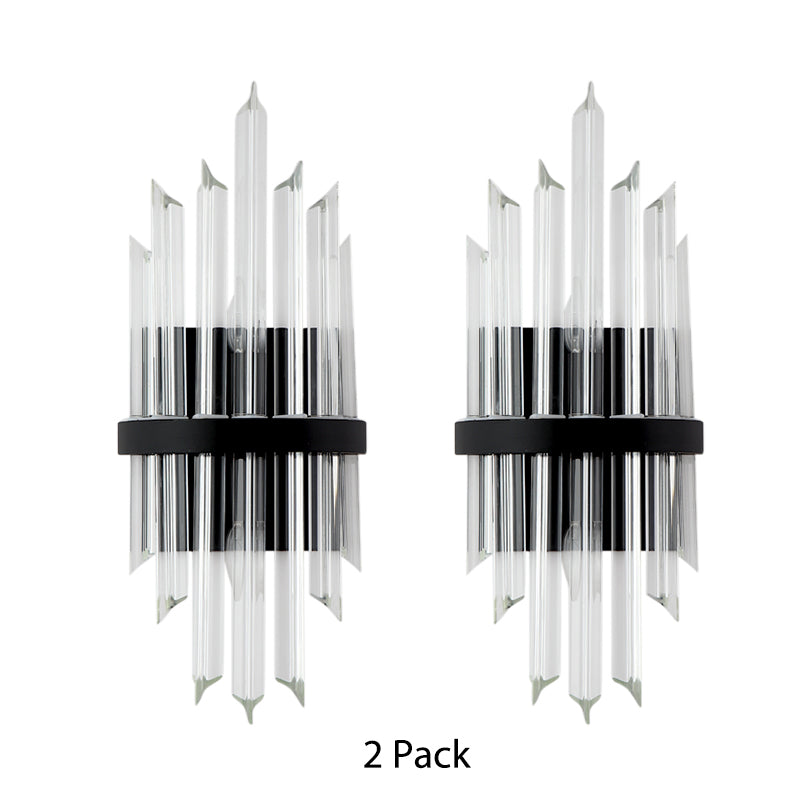 Clear Crystal Sconce Light Contemporary Prism 1/2-Pack Sconce Lamp with Square Backplate in Black - Black - 2.0 - Clearhalo - 'Modern wall lights' - 'Modern' - 'Wall Lamps & Sconces' - 'Wall Lights' - Lighting' - 154077