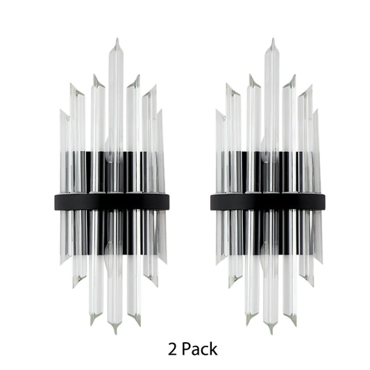 Clear Crystal Sconce Light Contemporary Prism 1/2-Pack Sconce Lamp with Square Backplate in Black Black 2.0 Clearhalo 'Modern wall lights' 'Modern' 'Wall Lamps & Sconces' 'Wall Lights' Lighting' 154077