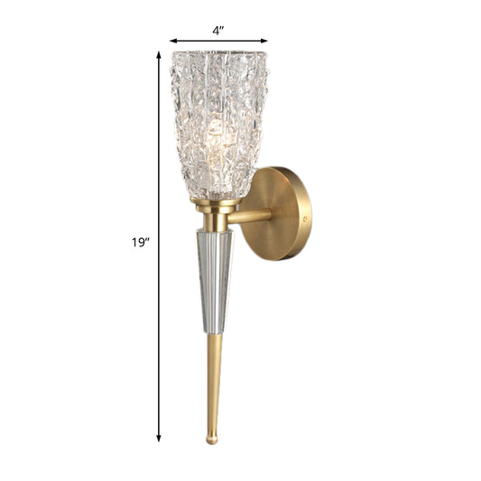 Clear Crystal Wall Lamp Fixture Contemporary 1 Light Sconce Light with Cylinder/Tapered Shade in Gold Clearhalo 'Modern wall lights' 'Modern' 'Wall Lamps & Sconces' 'Wall Lights' Lighting' 154082