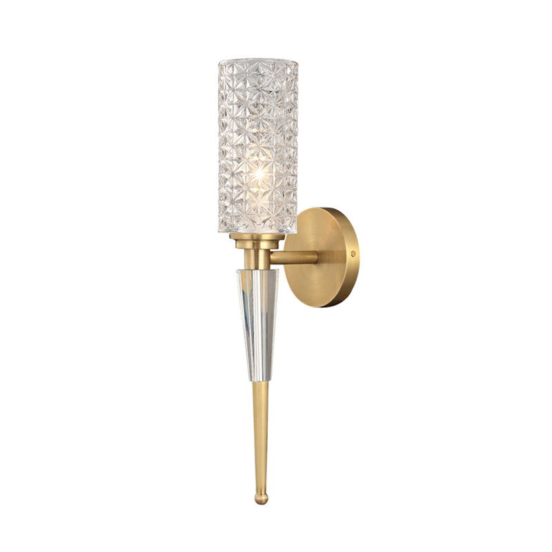 Clear Crystal Wall Lamp Fixture Contemporary 1 Light Sconce Light with Cylinder/Tapered Shade in Gold - Clearhalo - 'Modern wall lights' - 'Modern' - 'Wall Lamps & Sconces' - 'Wall Lights' - Lighting' - 154084
