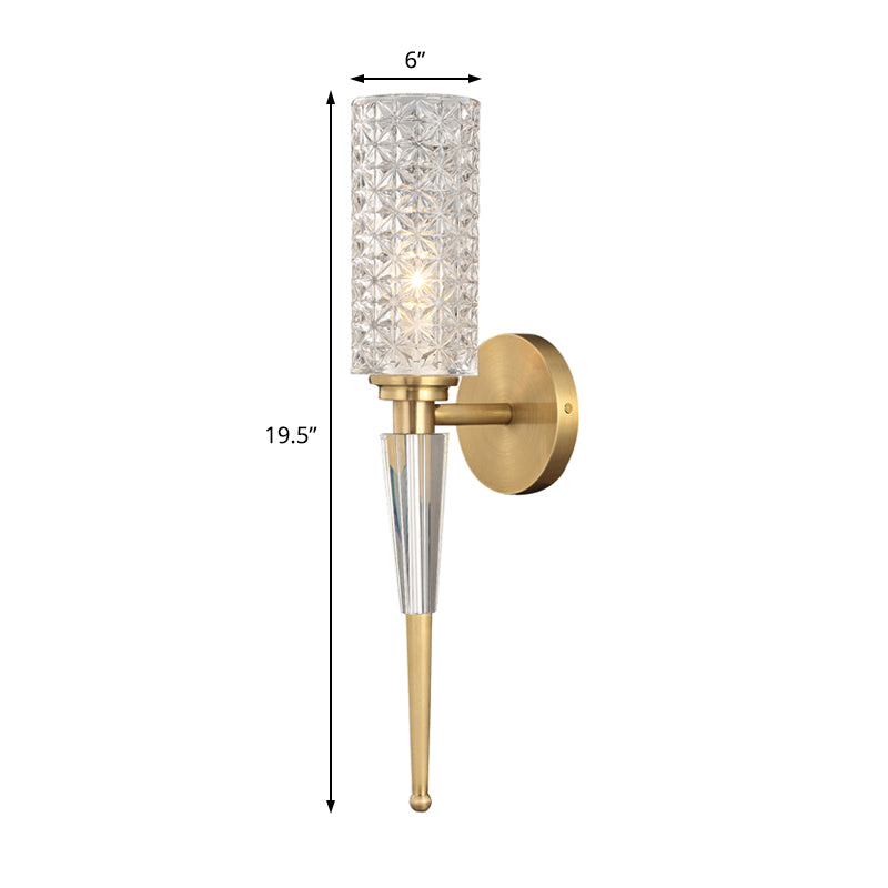 Clear Crystal Wall Lamp Fixture Contemporary 1 Light Sconce Light with Cylinder/Tapered Shade in Gold - Clearhalo - 'Modern wall lights' - 'Modern' - 'Wall Lamps & Sconces' - 'Wall Lights' - Lighting' - 154085
