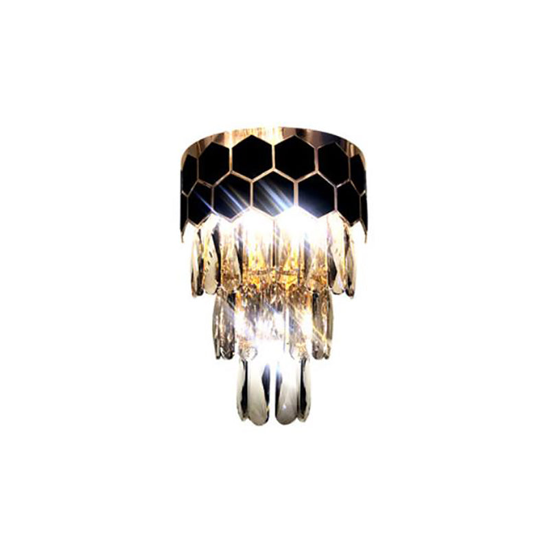 2 Lights Tiered Wall Mounted Light Modernist Metal Wall Lamp with Crystal Block in Black for Bedroom Clearhalo 'Modern wall lights' 'Modern' 'Wall Lamps & Sconces' 'Wall Lights' Lighting' 154131