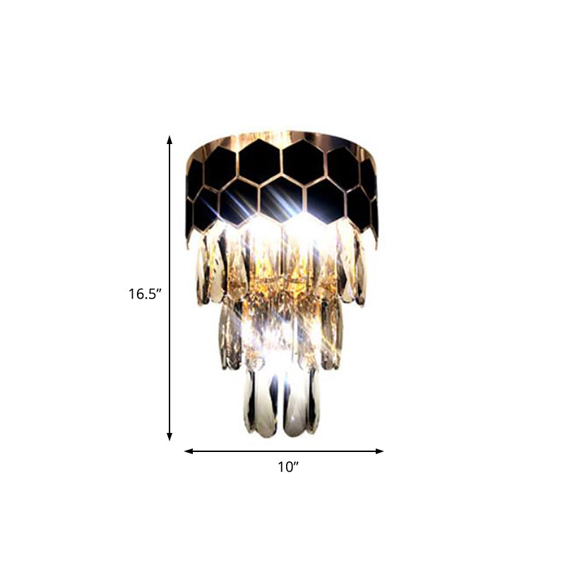 2 Lights Tiered Wall Mounted Light Modernist Metal Wall Lamp with Crystal Block in Black for Bedroom Clearhalo 'Modern wall lights' 'Modern' 'Wall Lamps & Sconces' 'Wall Lights' Lighting' 154132