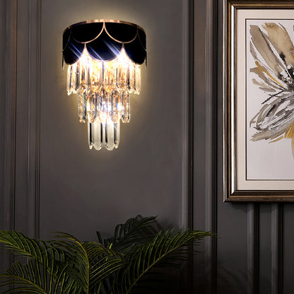 2 Lights Tiered Wall Mounted Light Modernist Metal Wall Lamp with Crystal Block in Black for Bedroom Black B Clearhalo 'Modern wall lights' 'Modern' 'Wall Lamps & Sconces' 'Wall Lights' Lighting' 154133