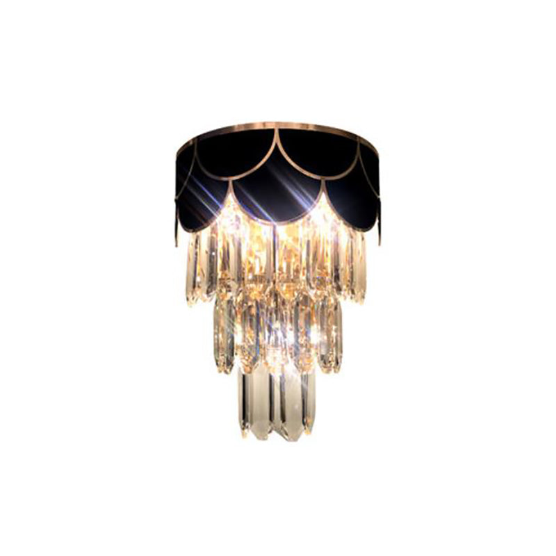 2 Lights Tiered Wall Mounted Light Modernist Metal Wall Lamp with Crystal Block in Black for Bedroom Clearhalo 'Modern wall lights' 'Modern' 'Wall Lamps & Sconces' 'Wall Lights' Lighting' 154134