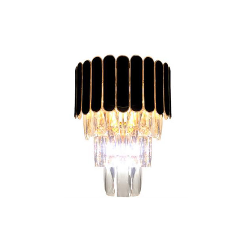 2 Lights Tiered Wall Mounted Light Modernist Metal Wall Lamp with Crystal Block in Black for Bedroom Clearhalo 'Modern wall lights' 'Modern' 'Wall Lamps & Sconces' 'Wall Lights' Lighting' 154140