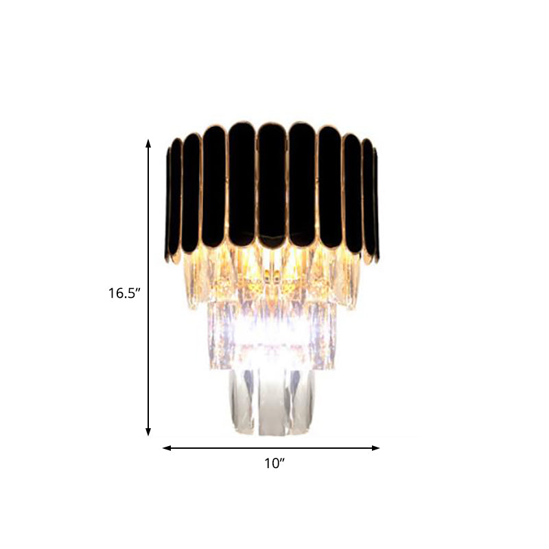 2 Lights Tiered Wall Mounted Light Modernist Metal Wall Lamp with Crystal Block in Black for Bedroom Clearhalo 'Modern wall lights' 'Modern' 'Wall Lamps & Sconces' 'Wall Lights' Lighting' 154141