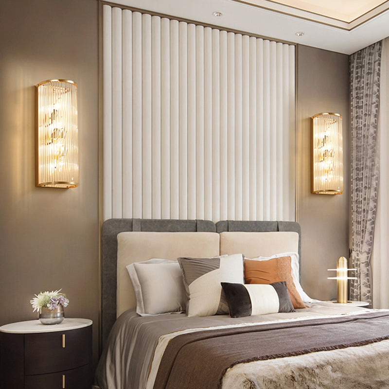 Gold Metal Wall Sconce Modernist Cylindrical Multi Light Sconce Light with Clear Crystal Pipe for Bedroom