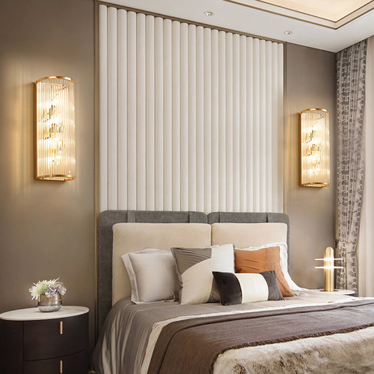 Gold Metal Wall Sconce Modernist Cylindrical Multi Light Sconce Light with Clear Crystal Pipe for Bedroom Gold Clearhalo 'Modern wall lights' 'Modern' 'Wall Lamps & Sconces' 'Wall Lights' Lighting' 154163