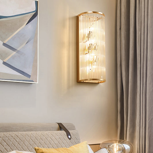 Gold Metal Wall Sconce Modernist Cylindrical Multi Light Sconce Light with Clear Crystal Pipe for Bedroom Clearhalo 'Modern wall lights' 'Modern' 'Wall Lamps & Sconces' 'Wall Lights' Lighting' 154164