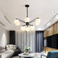 White Glass Ball Chandelier Modern 3/5/9 Lights Hanging Ceiling Fixture in Black with Curved Arm 9 Black Clearhalo 'Ceiling Lights' 'Chandeliers' 'Glass shade' 'Glass' 'Modern Chandeliers' 'Modern' Lighting' 154175