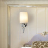 1 Head Cylinder Shade Wall Mount Light Modern Fabric and Metal Wall Lamp with Clear Crystal Ball Deco in Chrome Chrome Clearhalo 'Modern wall lights' 'Modern' 'Wall Lamps & Sconces' 'Wall Lights' Lighting' 154184