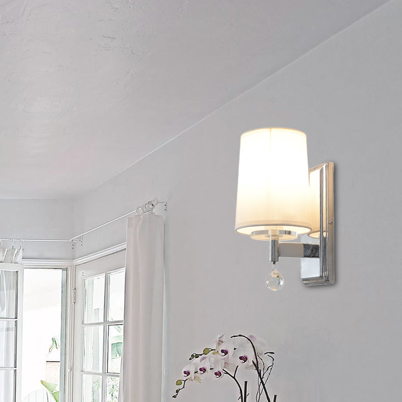 Fabric Cone Shade Wall Light with Crystal Ball Deco Modern Style 1 Head Wall Sconce Light in Chrome Clearhalo 'Modern wall lights' 'Modern' 'Wall Lamps & Sconces' 'Wall Lights' Lighting' 154196