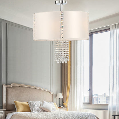 Modern Drum Semi Flush Ceiling Light Fabric 5 Lights Ceiling Lamp with Crystal Bead Accent in Chrome White Clearhalo 'Ceiling Lights' 'Close To Ceiling Lights' 'Close to ceiling' 'Semi-flushmount' Lighting' 154259