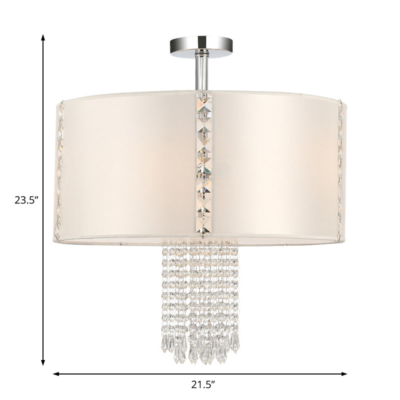 Modern Drum Semi Flush Ceiling Light Fabric 5 Lights Ceiling Lamp with Crystal Bead Accent in Chrome Clearhalo 'Ceiling Lights' 'Close To Ceiling Lights' 'Close to ceiling' 'Semi-flushmount' Lighting' 154262
