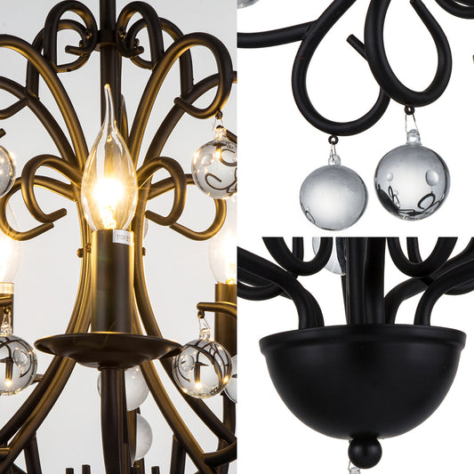 Dining Room Candle Chandelier Lamp Metal Vintage Style 5 Lights Black Suspension Light with Clear Crystal Ball Clearhalo 'Ceiling Lights' 'Chandeliers' 'Industrial Chandeliers' 'Industrial' 'Middle Century Chandeliers' 'Tiffany' Lighting' 154286