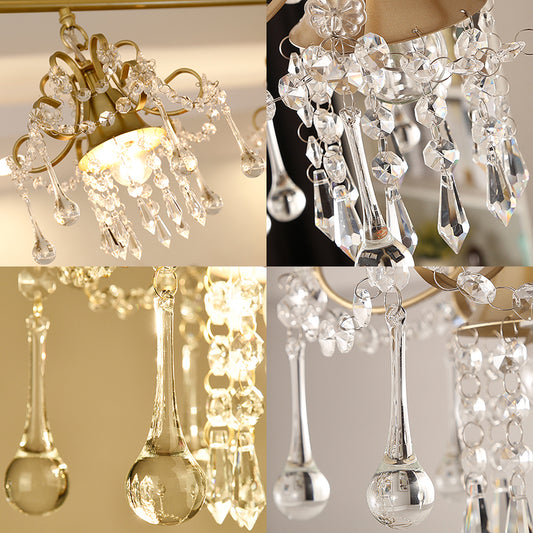 Vintage Style Linear Pendant Light Crystal and Metal 3-Light Island Lighting in Champagne for Living Room Clearhalo 'Ceiling Lights' 'Island Lights' Lighting' 154614