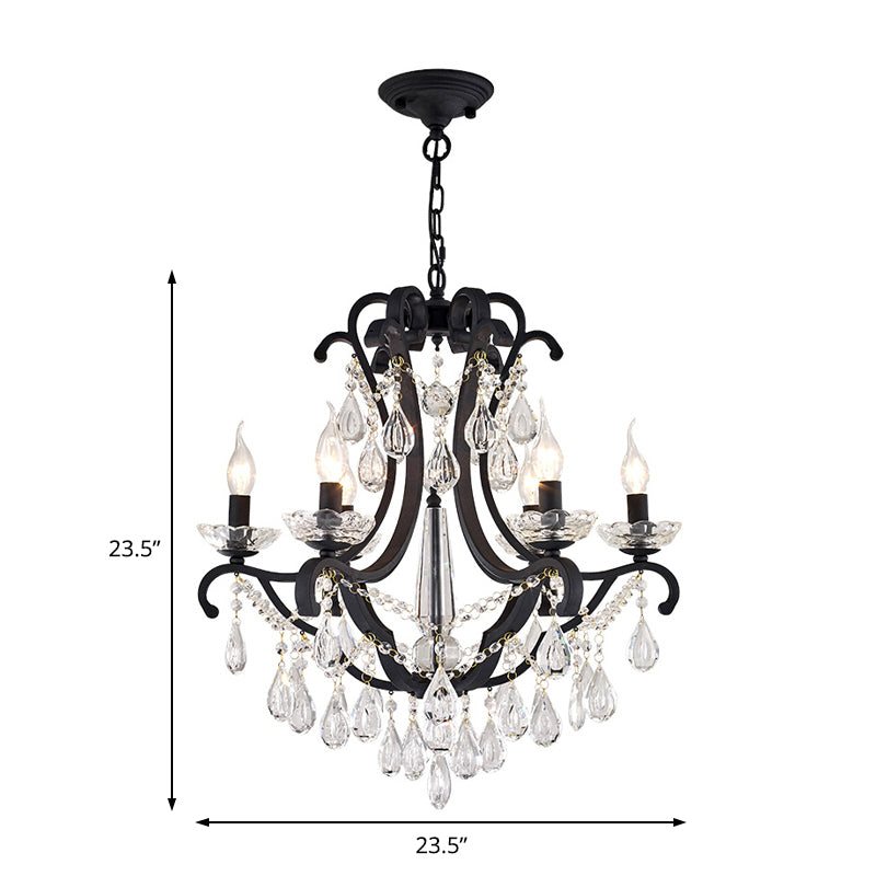 Flameless Candle Hanging Light Industrial Clear Crystal 5/6 Bulbs Pendant Light in Black for Bedroom Clearhalo 'Ceiling Lights' 'Chandeliers' 'Modern Chandeliers' 'Modern' Lighting' 154695