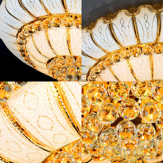 10/19 Lights K9 Crystal Flush Mount Light with Glass Round Shade Modern Flush Ceiling Lamp in Gold, 18"/23.5" Wide Clearhalo 'Ceiling Lights' 'Close To Ceiling Lights' 'Close to ceiling' 'Flush mount' Lighting' 154887